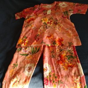 NWT Johnny Was 100% Silk oversized sleep set, size M